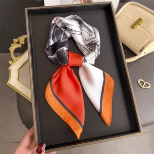 Women Fashion Contrast Color Printed Scarf Elegant Square Satin Scarf Headwear Neck Scarf For Daily Commute