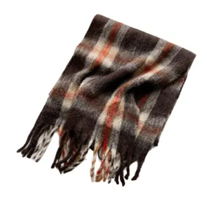 Autumn winter vintage color block plaid tassel scarf, soft thick warm long cozy couple shawl.