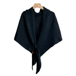 Zwarte gebreide wollen omslagdoek voor vrouwen, warme winter driehoekige sjaal halswarmer.