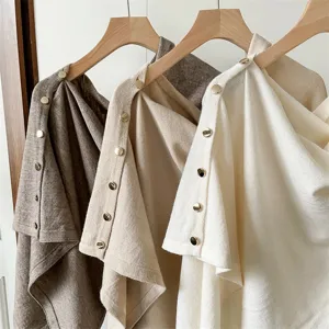 Cozy autumn and winter women knit cape shawl scarf versatile button warm wool wrap
