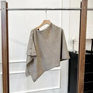Women Knitted Poncho Cape Button Wrap Autumn Winter Fashion Warm Scarf Shawl Detail View