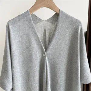 Grey knit cardigan shawl for women summer lightweight open front cape with single button