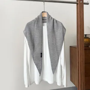 Grey knitted hollow triangular shawl stylish autumn women scarf versatile cozy fashion wrap