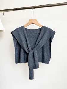 Korean style hollow knit shawl detail, lightweight floral pattern overlay cape cardigan.