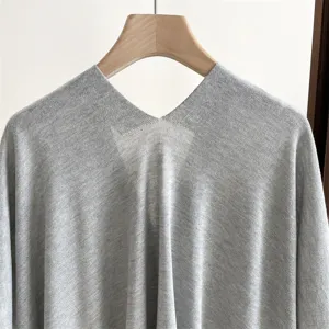 Grey summer knit shawl sunscreen cape cover-up elegant lightweight cardigan for women.