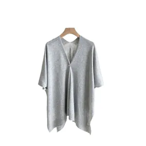 Grey knitted sun protection shawl cape cardigan for women summer lightweight outerwear top