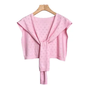 Korean style floral hollow-out knit shawl women spring summer layering cardigan top