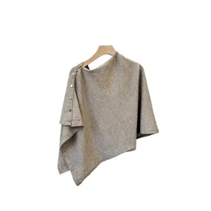 Women autumn winter knitted cape shawl scarf versatile fashionable warm button wrap poncho.