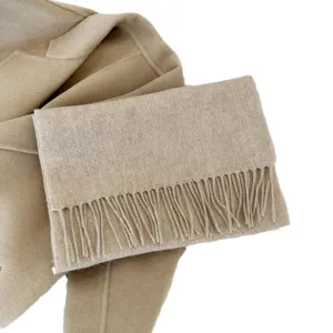 Klassischer einfarbiger 100% Wollschal mit Fransen für Damen, eleganter Herbst Winter.