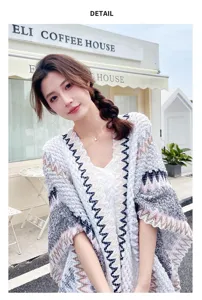 Ethnic knit cape shawl bohemian travel outerwear women boho winter poncho cardigan coat