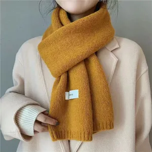Cozy mustard yellow knitted winter scarf, warm neck warmer for women daily wear details.