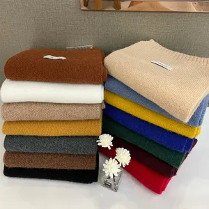 Solid Color Knitted Scarf Viscose Winter Warm Neck Scarf Casual Sweet Style Women Cold Weather Neck Warmer