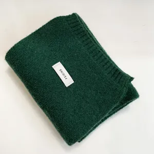 Dark green knitted winter scarf for women and men, cozy solid color woolen neck warmer.