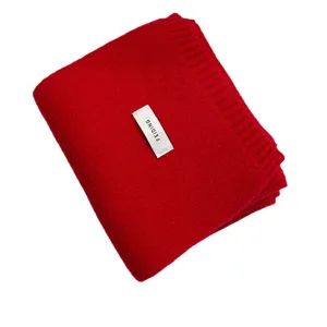 Red knitted scarf for women and men, soft winter warm woolen neck warmer solid color solid.
