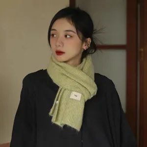 Thickened soft fluffy knitted scarf for women, cozy winter warm fashion shawl with cloth label.