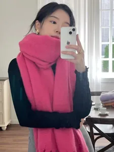 Cozy pink winter thick mohair tassel scarf for women warm stylish knitted neck wrap winter fashion