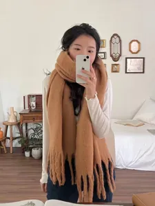 Thick mohair winter scarf with cozy knit fringe, soft warm neck warmer for women.