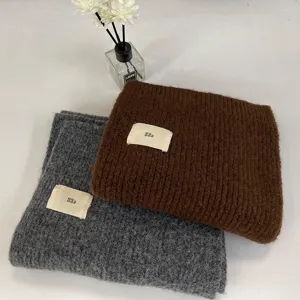Thickened fluffy knit winter scarf with fabric label, cozy and soft warm shawl for women.