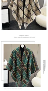 Women plaid triangle shawl autumn winter fashion warm cape casual elegant knitted wrap scarf