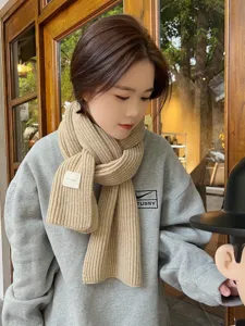 Korean style thick khaki knitted scarf for women winter warm wool neck warmer soft cozy.