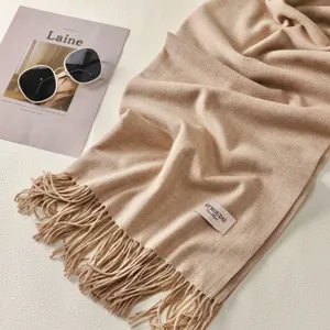 Sciarpa invernale spessa da donna, elegante sciarpa lunga tinta unita con frange.