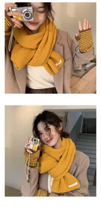 Korean style solid color knitted scarf for women winter warm cozy fashion winter neck warmer