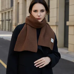 Women Winter Solid Color Polyester Knitted Scarf Warm Thickened Casual Korean Style Neck Warmer Scarf