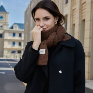 Maillard brown knitted winter scarf for women, cozy thermal neck warmer street style.