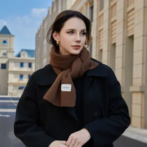 Maillard brown knitted winter scarf for women, warm chunky neck wrap for cold weather.