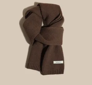 Brown knitted scarf for women winter warm wool neck wrap soft cozy daily wear winter fashion accessory
