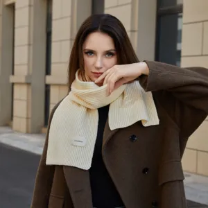 Cozy ribbed knit scarf for women, warm winter neck warmer in stylish neutral solid color.