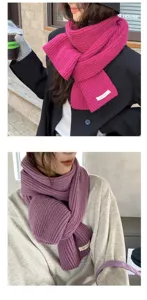 Korean style thick knit winter scarf for women, cozy solid color winter neck warmer accessory.