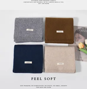 Winter pure wool knitted scarf solid color warm soft neckerchief for men and women 4 colors