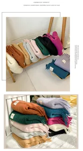 Winter thick solid color knitted scarf with long tassels cozy warmth women apparel stylish