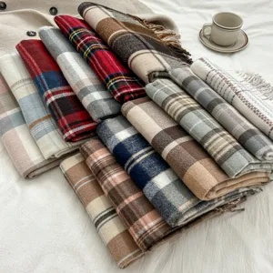Autumn winter imitation cashmere plaid scarf tassel cozy neckerchief warm couple shawl stylish