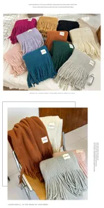 Cozy solid color knitted fringe scarf winter warm thick woolen winter fashion accessory
