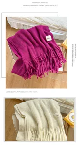 Cozy winter knitted scarf with long tassels solid color soft thick warm casual neck wrap