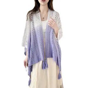 Scialle cavo in pizzo sfumato donna cardigan leggero aperto mantello boho viaggio