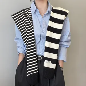 Black and white striped knitted scarf shawl versatile stylish women fashion outerwear accessory