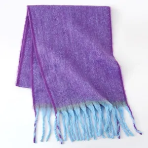 Cozy winter scarf in jellyfish purple with light blue fringes, thick and warm for women.