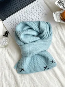 Cute sweet knit scarf with bows, soft winter warm thick neck warmer for women and girls