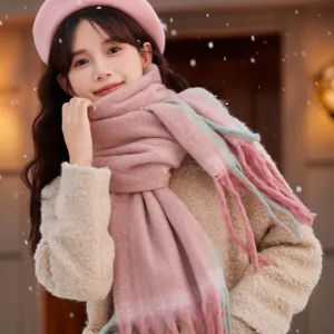 Thick winter gradient plush scarf for women, cozy warm shawl and versatile neck warmer.
