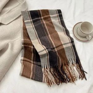 Autumn winter classic plaid tassel scarf versatile soft warm neck warmer fashion shawl for daily wear