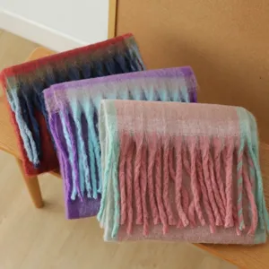 Women gradient cozy winter scarf warm thick tassel shawl versatile neck warmer fashion