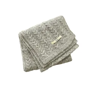 Grey cable knit scarf for women, cozy winter warm thick winter fashion neck warmer.