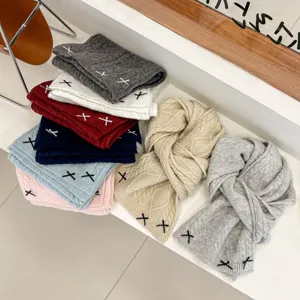 Knitted wool thick scarf winter warm neck protection solid color sweet soft girl style detail view