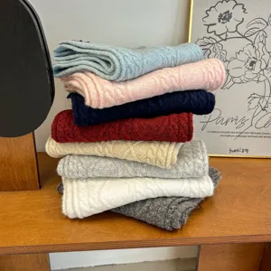 Cozy winter thick knitted cable scarf solid color soft warm neck warmer for women daily wear.