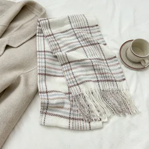 Cozy autumn winter plaid tassel scarf soft imitation cashmere stylish daily accessory detail