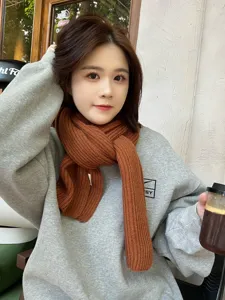 Cozy brown knitted winter scarf for women, thick warm woolen neck warmer for cold weather