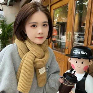 Khaki knitted scarf for women, thick warm winter woolen neck warmer, cozy stylish daily wear.